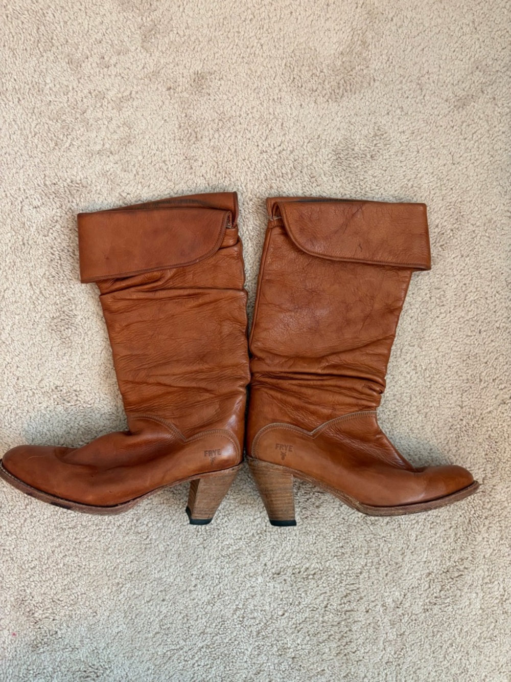 FRYE Boots Dorado Slouch Cuffed Brown Leather 77580 Heeled Foldover Size 8 M